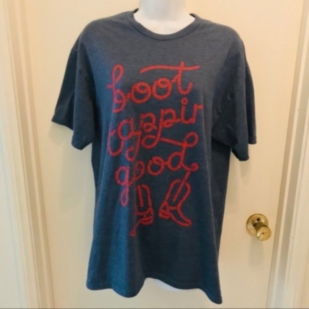 STAGECOACH Size Large Blue Red BOOT TAPPIN GOOD Shirt